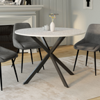 Table à manger ronde ALIX 6 personnes pied araignée noir plateau effet terrazzo SIMONE 110 cm