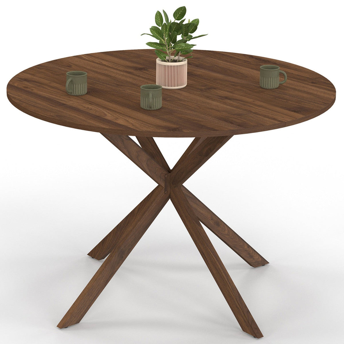 Table à manger ronde ALIX 6 personnes pied araignée noyer 110 cm