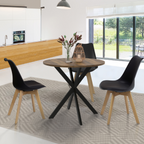 Table de salle à manger ronde ALIX 4 personnes, pied araignée noir et plateau bois foncé HAWKINS 80 cm