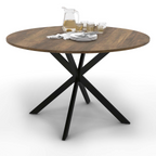 Table à manger ronde ALIX 6 personnes pied araignée noir et plateau bois foncé HAWKINS 110 cm