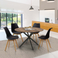 Table à manger ronde ALIX 6 personnes pied araignée noir et plateau bois foncé HAWKINS 110 cm