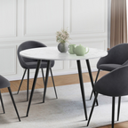 Table de salle à manger ronde AMELIA 4 personnes, effet marbre blanc ALASKA, pieds en métal noir, 110 cm