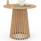 Table à manger ronde CARMEN 4 personnes, pied en lattes de bois et plateau en bois, 80 cm
