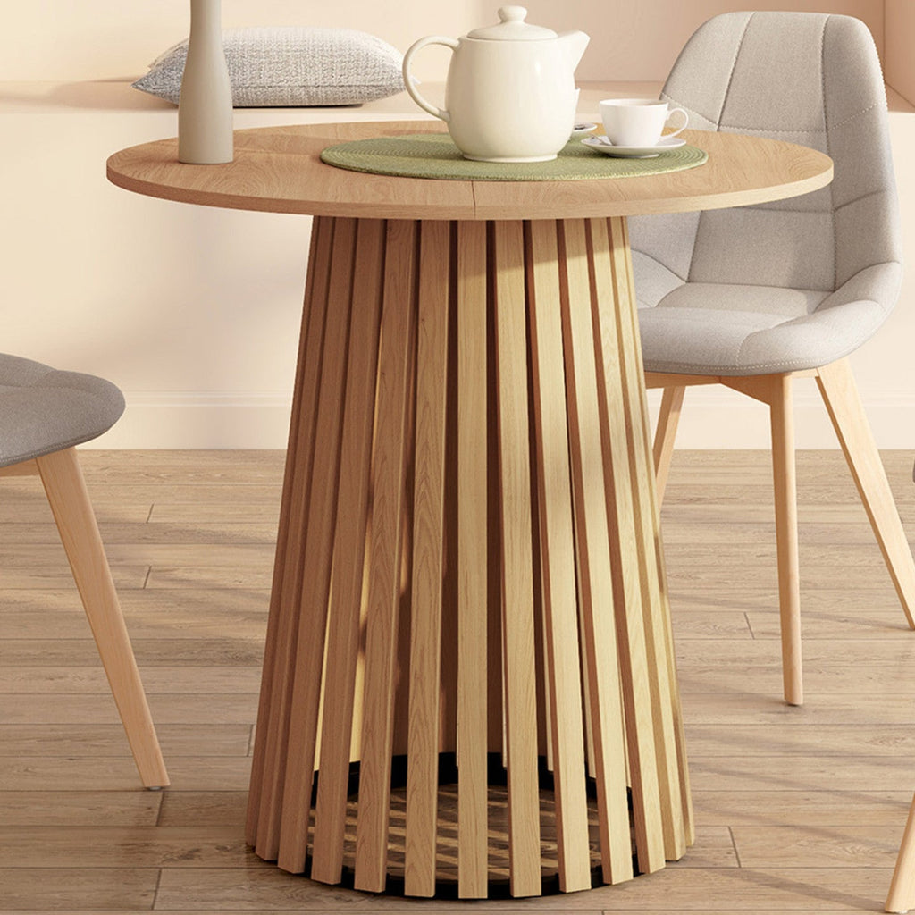 Table à manger ronde CARMEN 4 personnes, pied en lattes de bois et plateau en bois, 80 cm