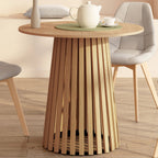 Table à manger ronde CARMEN 4 personnes, pied en lattes de bois et plateau en bois, 80 cm