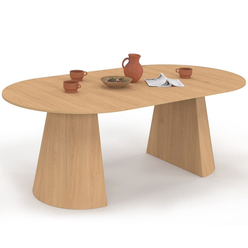 Table à manger ronde extensible ANGELE 4-10 personnes effet bois de hêtre 110-200 cm