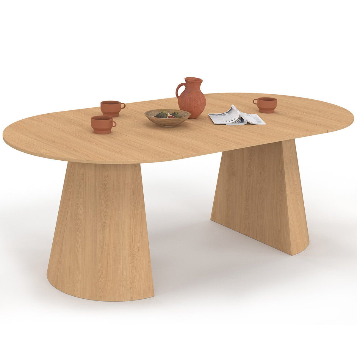 Table à manger ronde extensible ANGELE 4-10 personnes effet bois de hêtre 110-200 cm