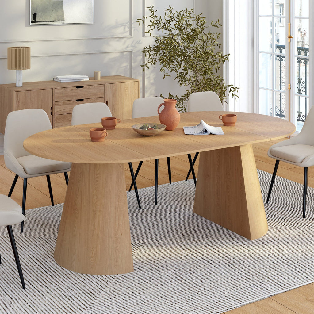 Table à manger ronde extensible ANGELE 4-10 personnes effet bois de hêtre 110-200 cm