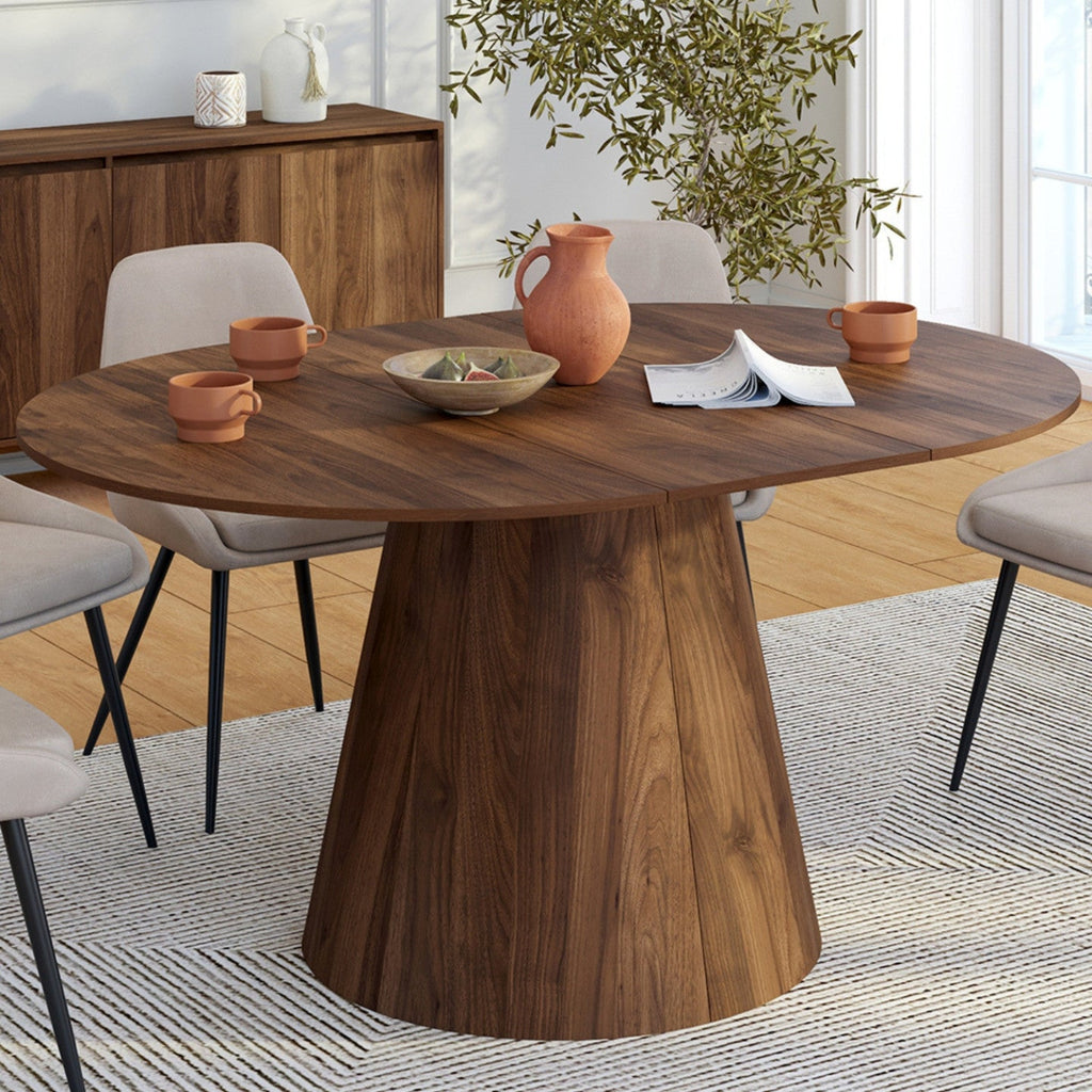 Table à manger ronde extensible ANGELE 4-8 personnes noyer 110-150 cm