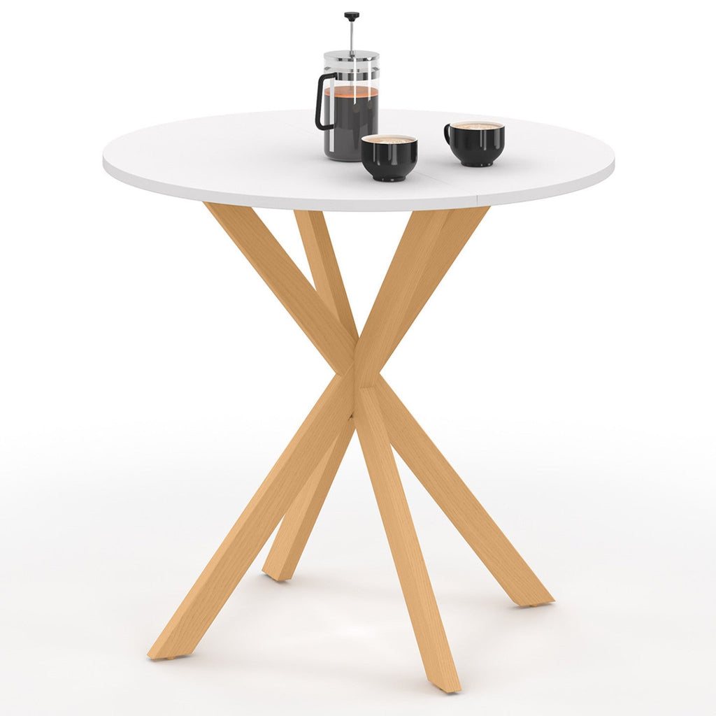 Table à manger ronde ALIX 4 personnes pied araignée bois et plateau blanc GISELE 80 cm