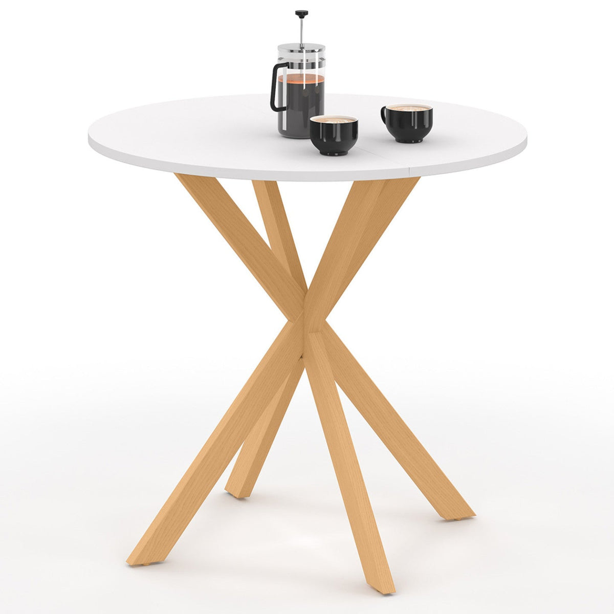 Table à manger ronde ALIX 4 personnes pied araignée bois et plateau blanc GISELE 80 cm