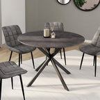 Table à manger ronde JASPE 6 personnes, plateau effet béton, pied araignée gris anthracite, 110 cm
