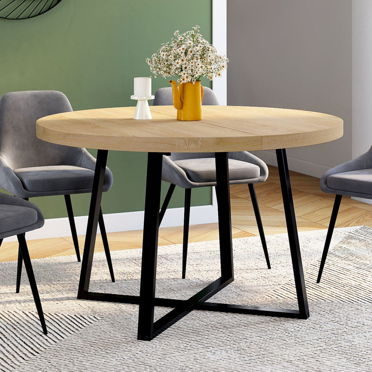Table à manger fixe ronde SELMA 4-6 personnes bois et noir 110 cm