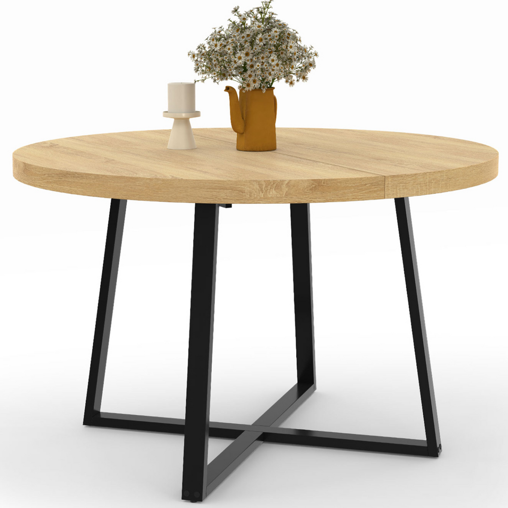 Table à manger fixe ronde SELMA 4-6 personnes bois et noir 110 cm