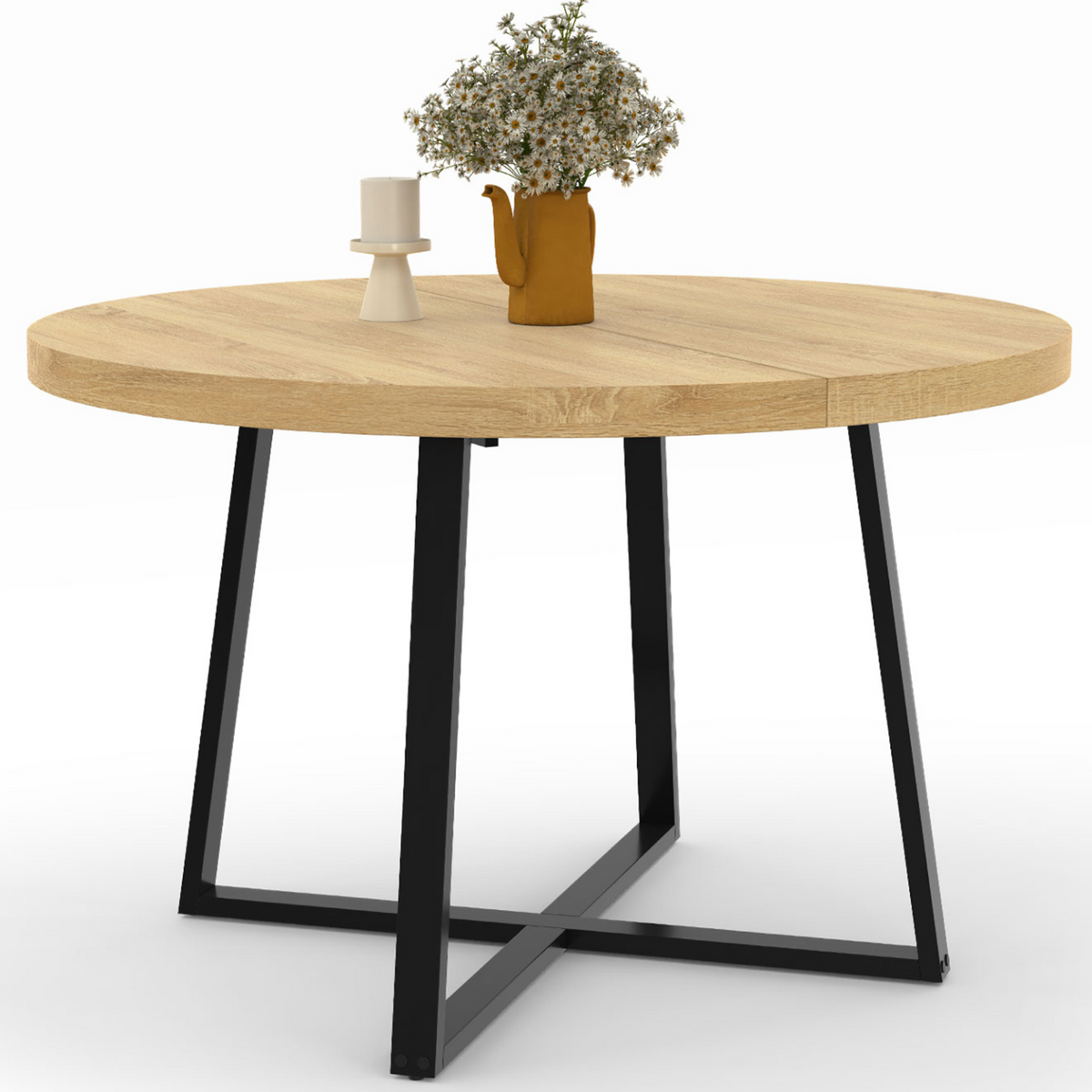 Table à manger fixe ronde SELMA 4-6 personnes bois et noir 110 cm