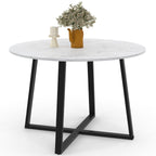 Table à manger fixe ronde SELMA 4-6 personnes, plateau effet marbre blanc ALASKA et noir 110 cm