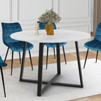 Table à manger fixe ronde SELMA 4-6 personnes, plateau effet marbre blanc ALASKA et noir 110 cm
