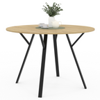 Table à manger fixe ronde YSEULT 4-6 personnes en bois et métal noir design industriel 110 cm