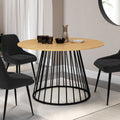 Table de salle à manger ronde YUNA 6 personnes, plateau en bois et pied filaire en métal noir, 110 cm