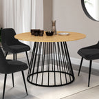 Table de salle à manger ronde YUNA 6 personnes, plateau en bois et pied filaire en métal noir, 110 cm