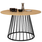 Table de salle à manger ronde YUNA 6 personnes, plateau en bois et pied filaire en métal noir, 110 cm