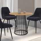Table à manger ronde YUNA 4 personnes, plateau bois et pied filaire en métal noir, 80 cm