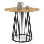 Table à manger ronde YUNA 4 personnes, plateau bois et pied filaire en métal noir, 80 cm