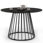 Table à manger ronde YUNA 6 personnes, plateau effet marbre noir ALASKA et pied filaire en métal noir 110 cm