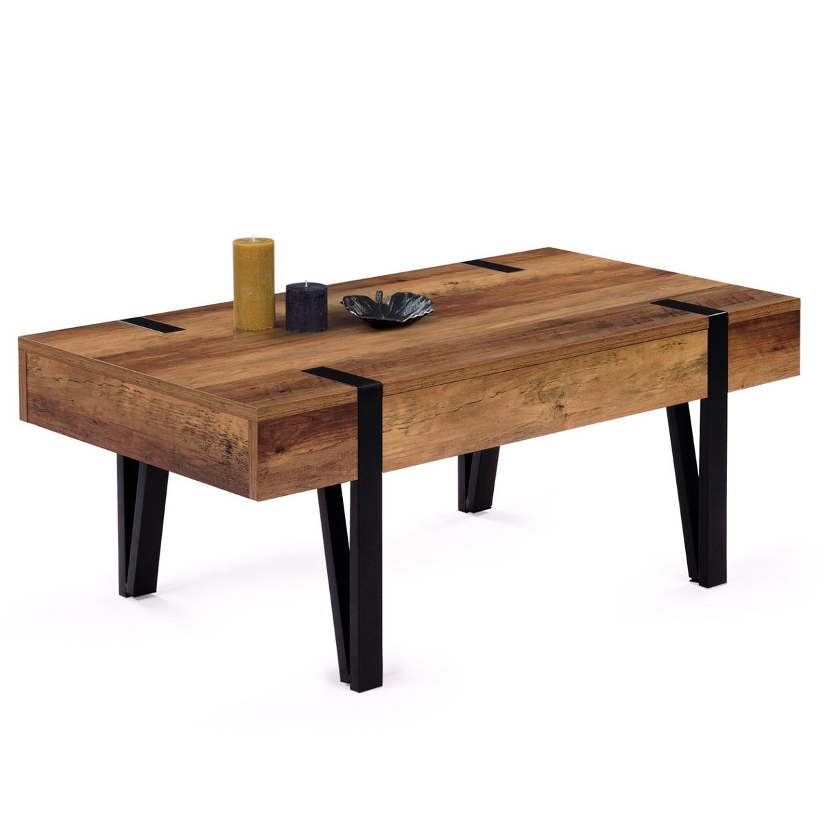 Table basse rectangulaire 1 tiroir AUSTRIA 100 cm bois piètement épingle noir