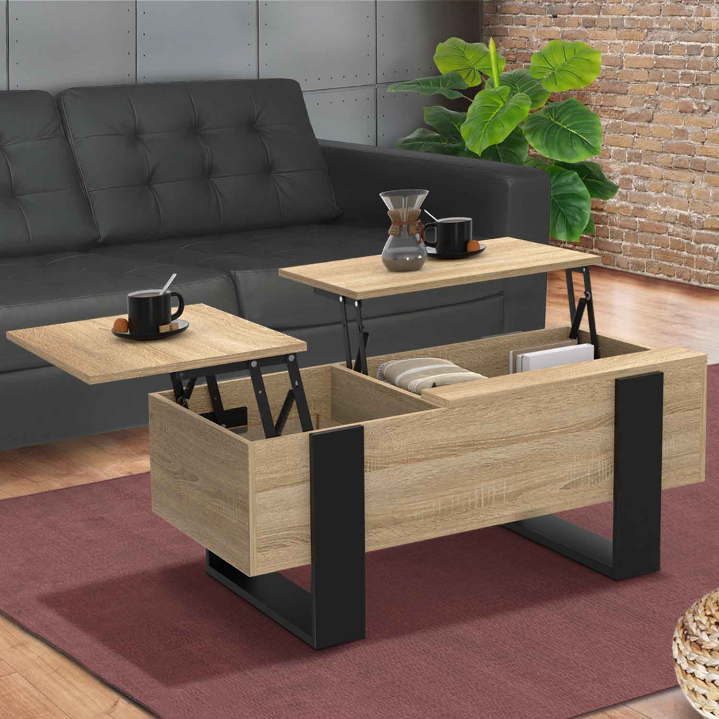 Table basse PHOENIX 2 plateaux relevables bois et noir