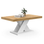 Table basse ALICIA plateau bois et pied en X blanc