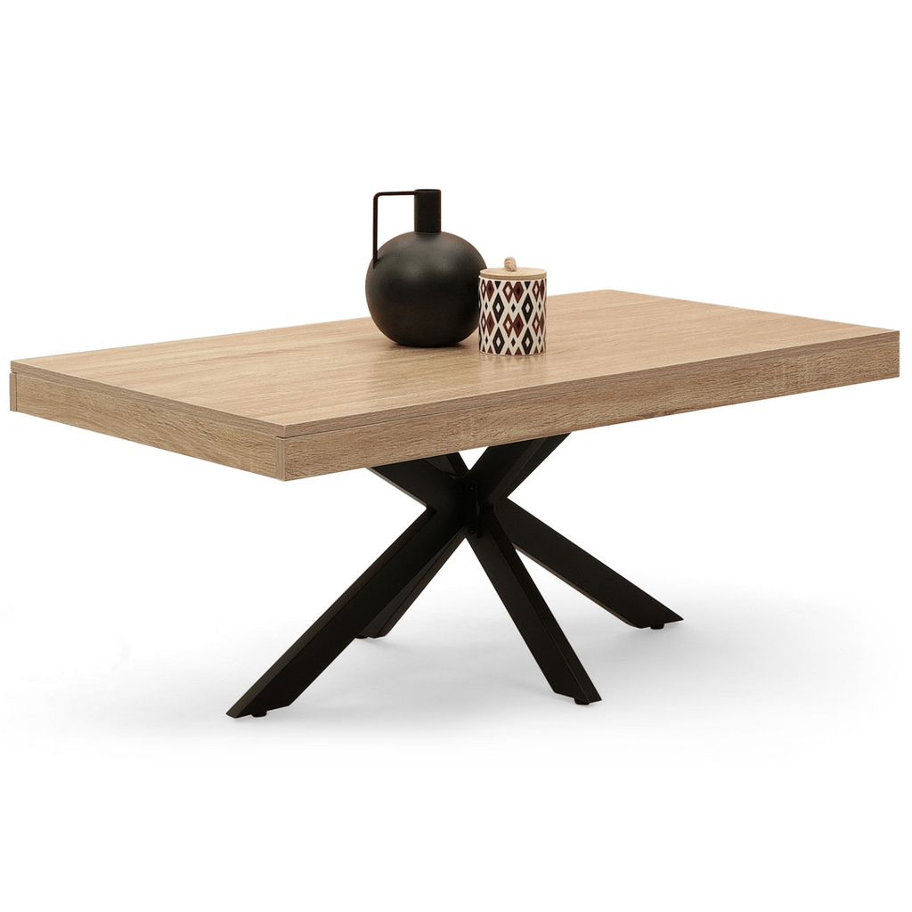 Table basse rectangulaire ALIX 110 cm piètement araignée bois et noir