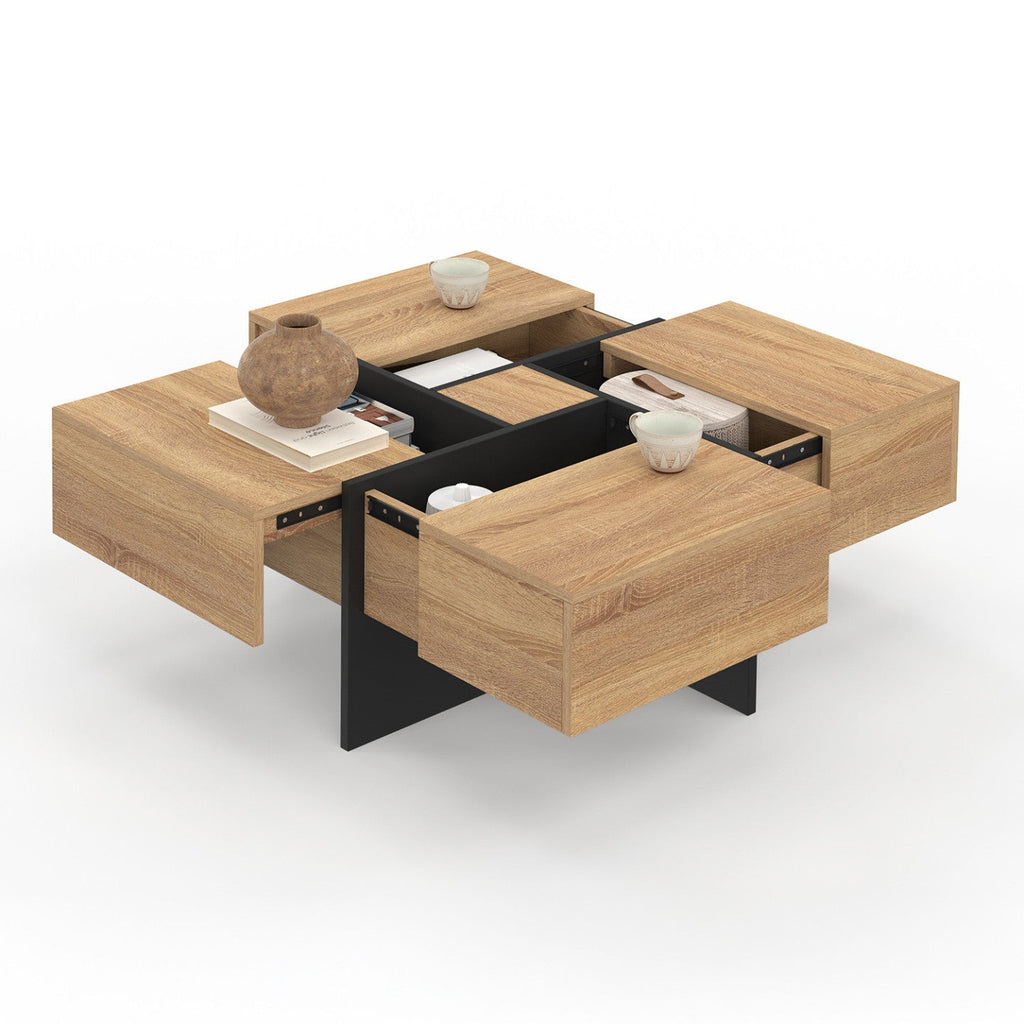 Table basse carrée TALIA 70 cm avec tiroirs bois et noir