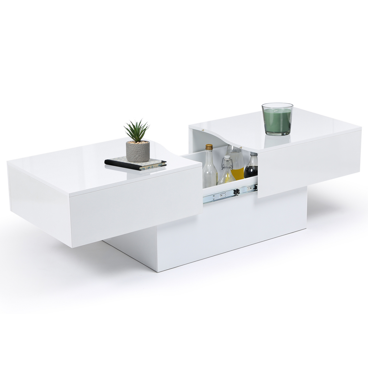 Table basse rectangulaire coulissante MARTA en bois blanc