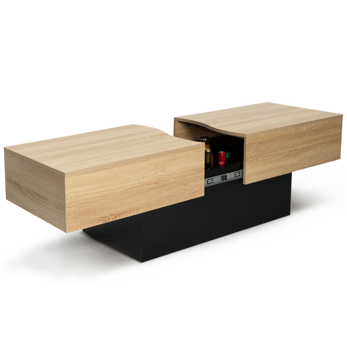 Table basse coulissante rectangulaire MARTA en bois noir et imitation hêtre