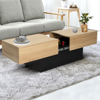 Table basse coulissante rectangulaire MARTA en bois noir et imitation hêtre