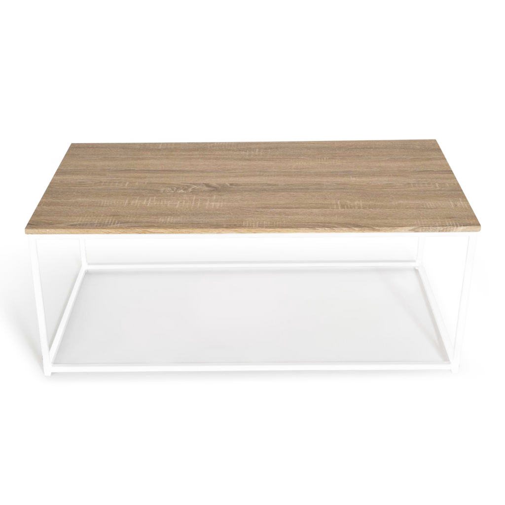 Table basse rectangulaire DETROIT 113 cm design industriel bois et métal blanc