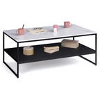 Table basse ALASKA double plateau effet marbre et noir, pieds en métal