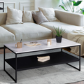 Table basse ALASKA double plateau effet marbre et noir, pieds en métal