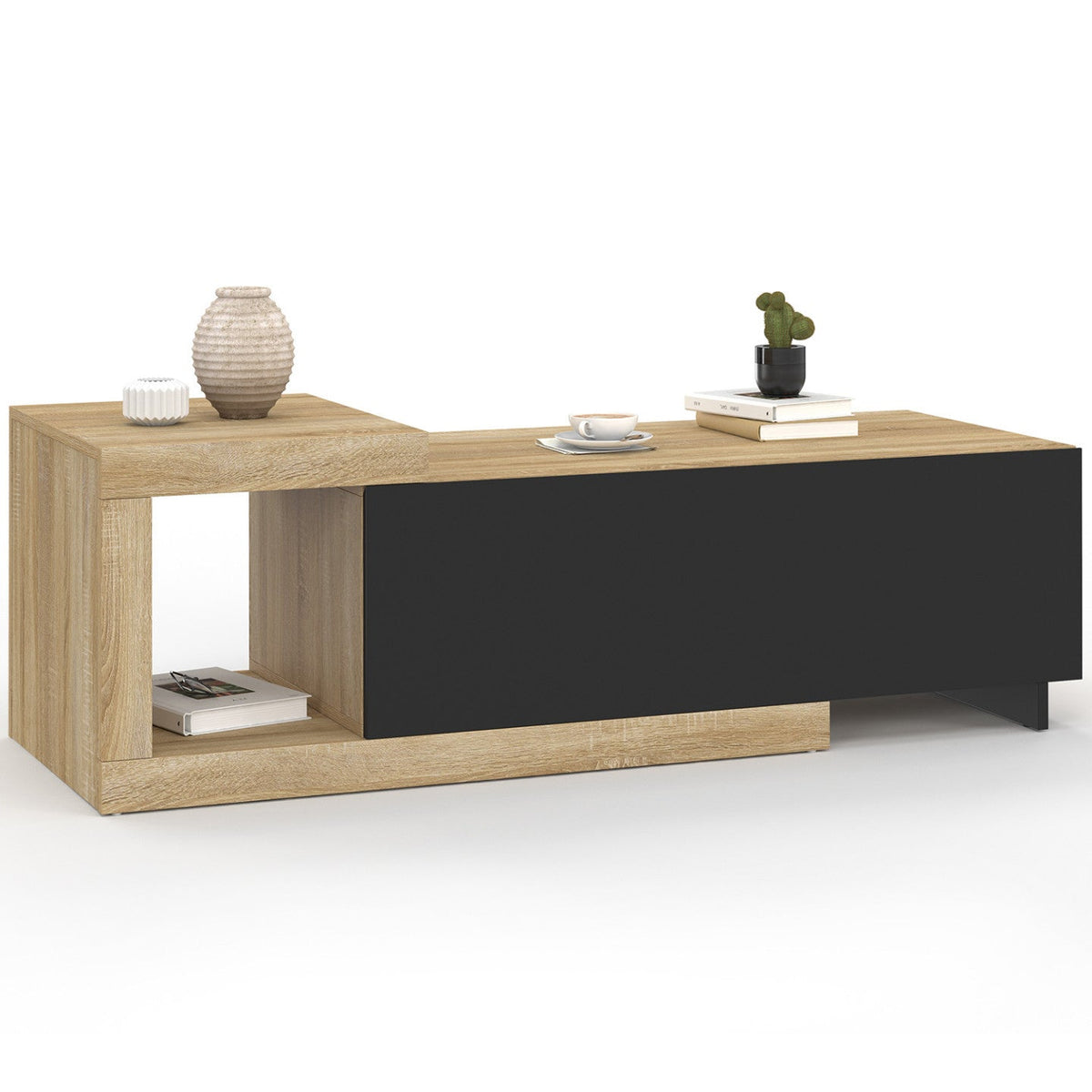 Table basse extensible rectangulaire RAPHAEL 100-130 cm 1 porte bois et noir