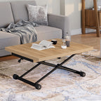 Table basse relevable et extensible transformable en table à manger rectangulaire ALTURA 100-160 cm, bois et noir, design industriel