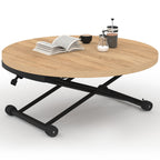 Table basse relevable et extensible en table à manger ronde ALTURA 100-150 cm, bois et noir, design industriel