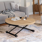 Table basse relevable et extensible en table à manger ronde ALTURA 100-150 cm, bois et noir, design industriel