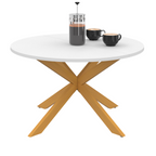 Table basse ronde GISELE 70 cm, pied araignée, plateau blanc et pied effet bois