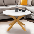 Table basse ronde GISELE 70 cm, pied araignée, plateau blanc et pied effet bois