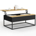 Table basse rectangulaire à plateau relevable BOSTON 100 cm noir et bois, design industriel