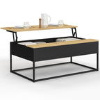 Table basse rectangulaire à plateau relevable BOSTON 100 cm noir et bois, design industriel