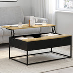 Table basse rectangulaire à plateau relevable BOSTON 100 cm noir et bois, design industriel