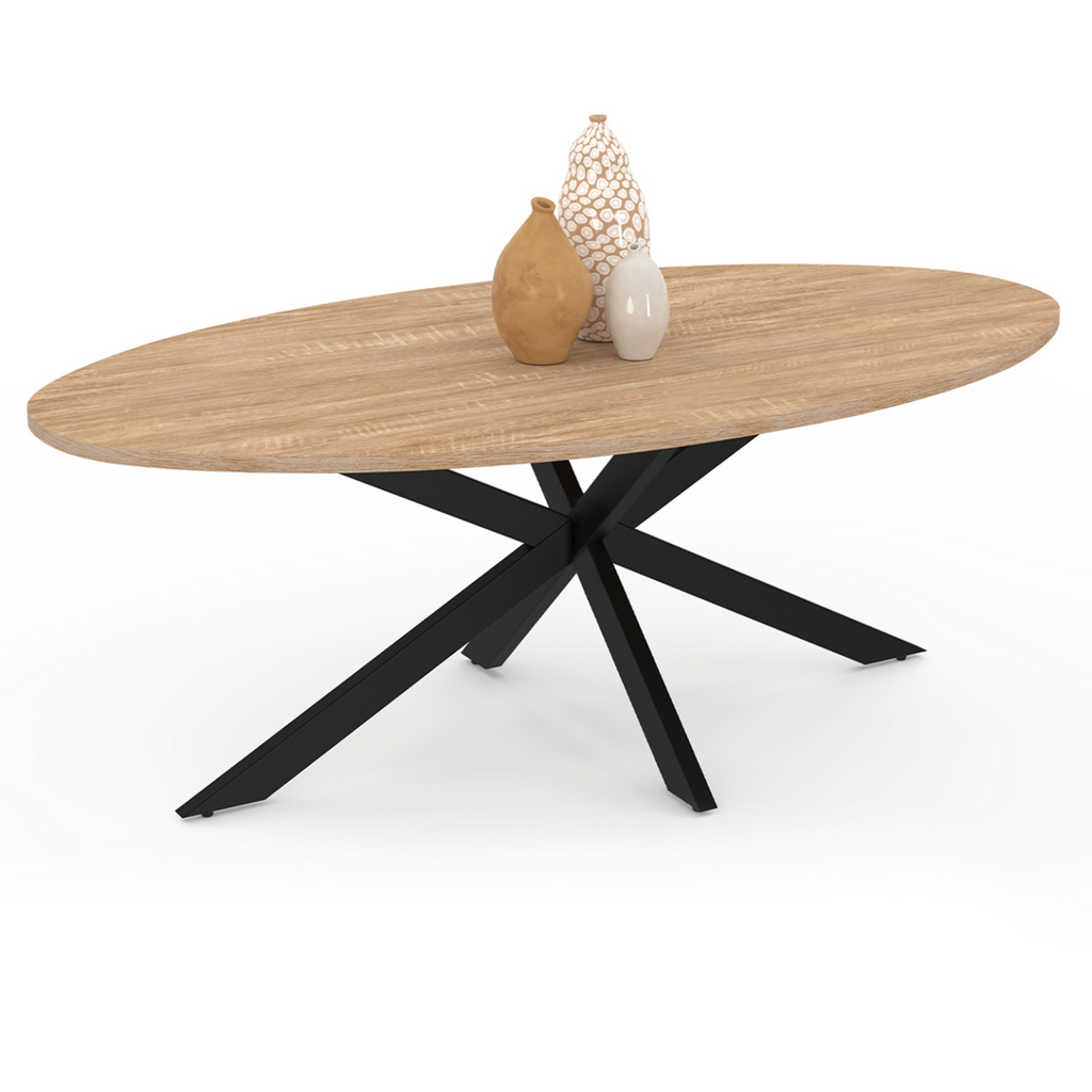 Table basse ovale ALIX 110 cm pied araignée bois et noir