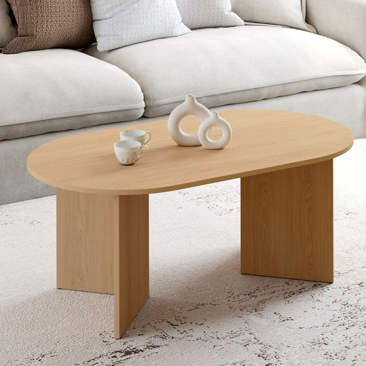 Table basse ovale MARTHE 110 cm aspect hêtre